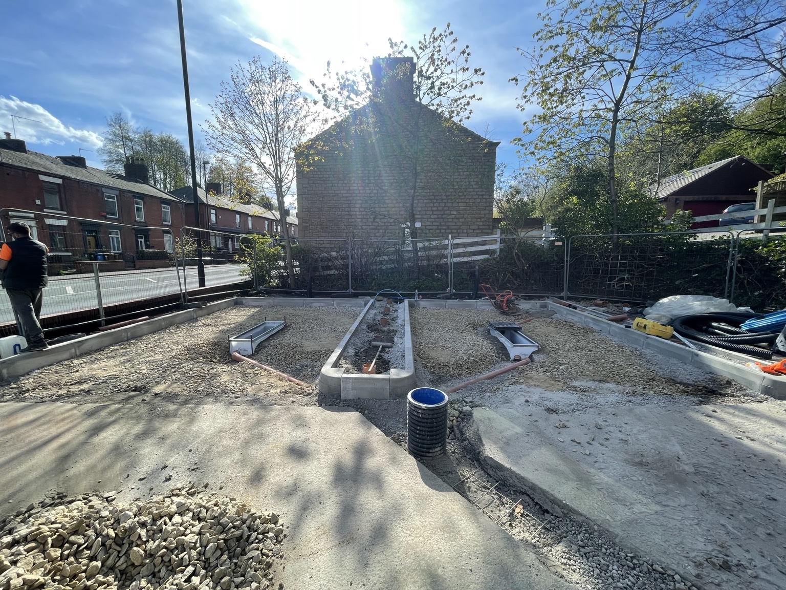 Prepared sub-base, drainage channels and services