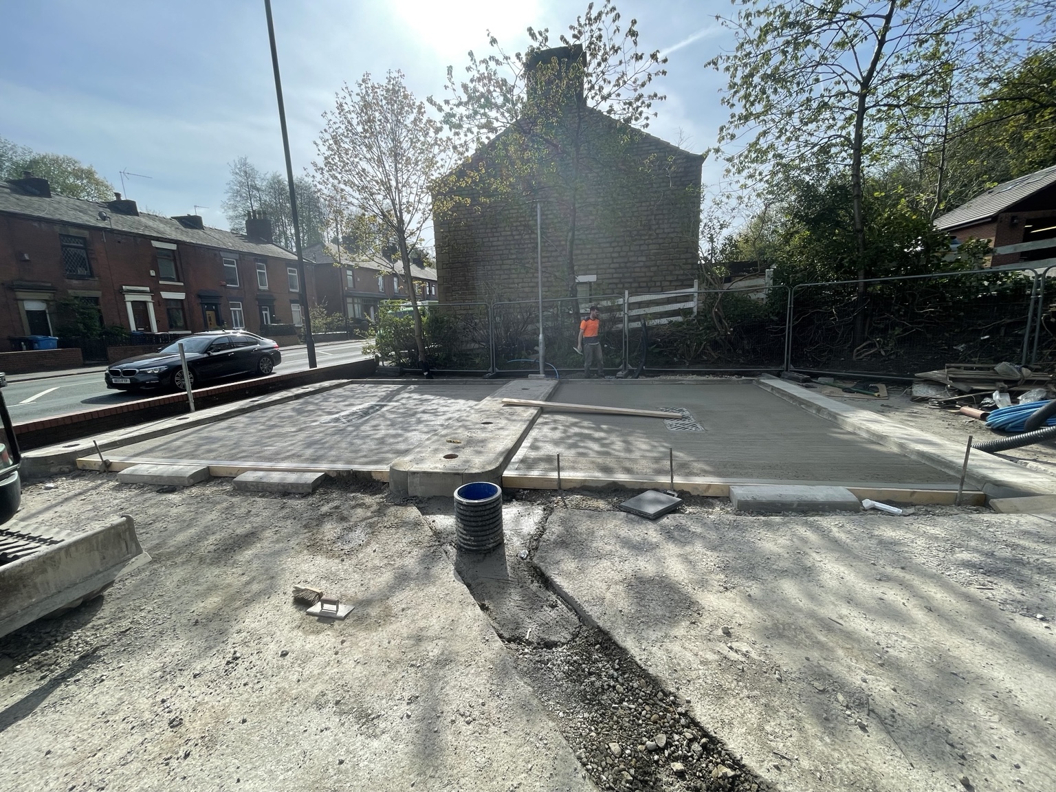 Concrete being placed in the two jet wash bays